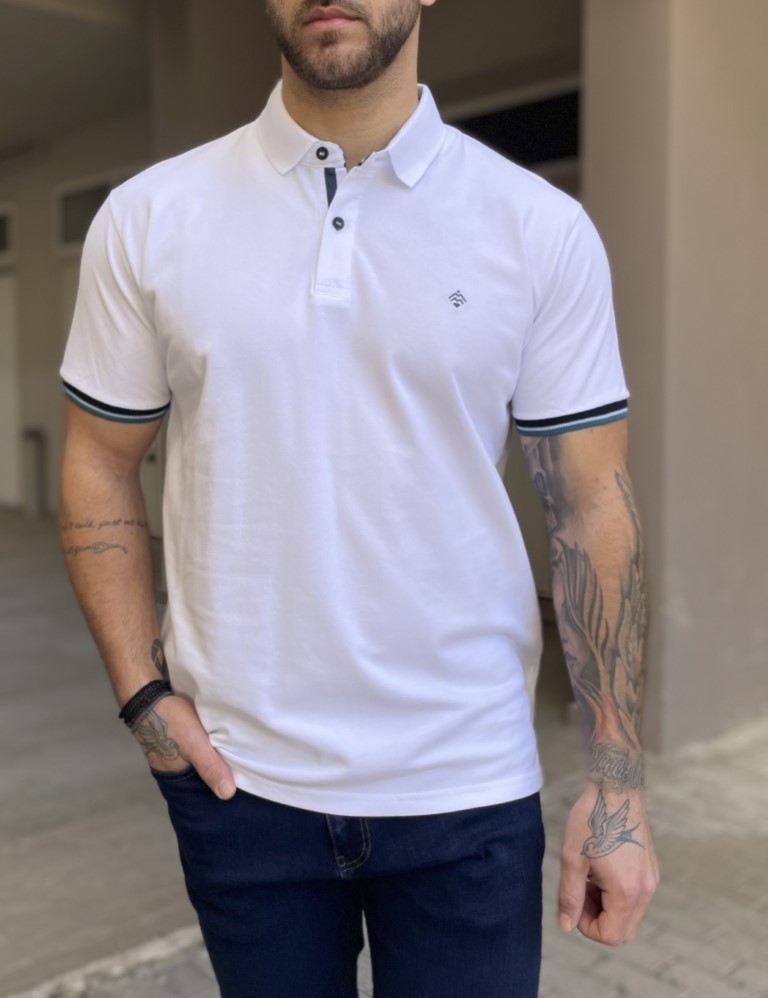 Origin ανδρική λευκή βαμβακερή κοντομάνικη πικέ μπλούζα με Polo γιακά 242721W φωτογραφία